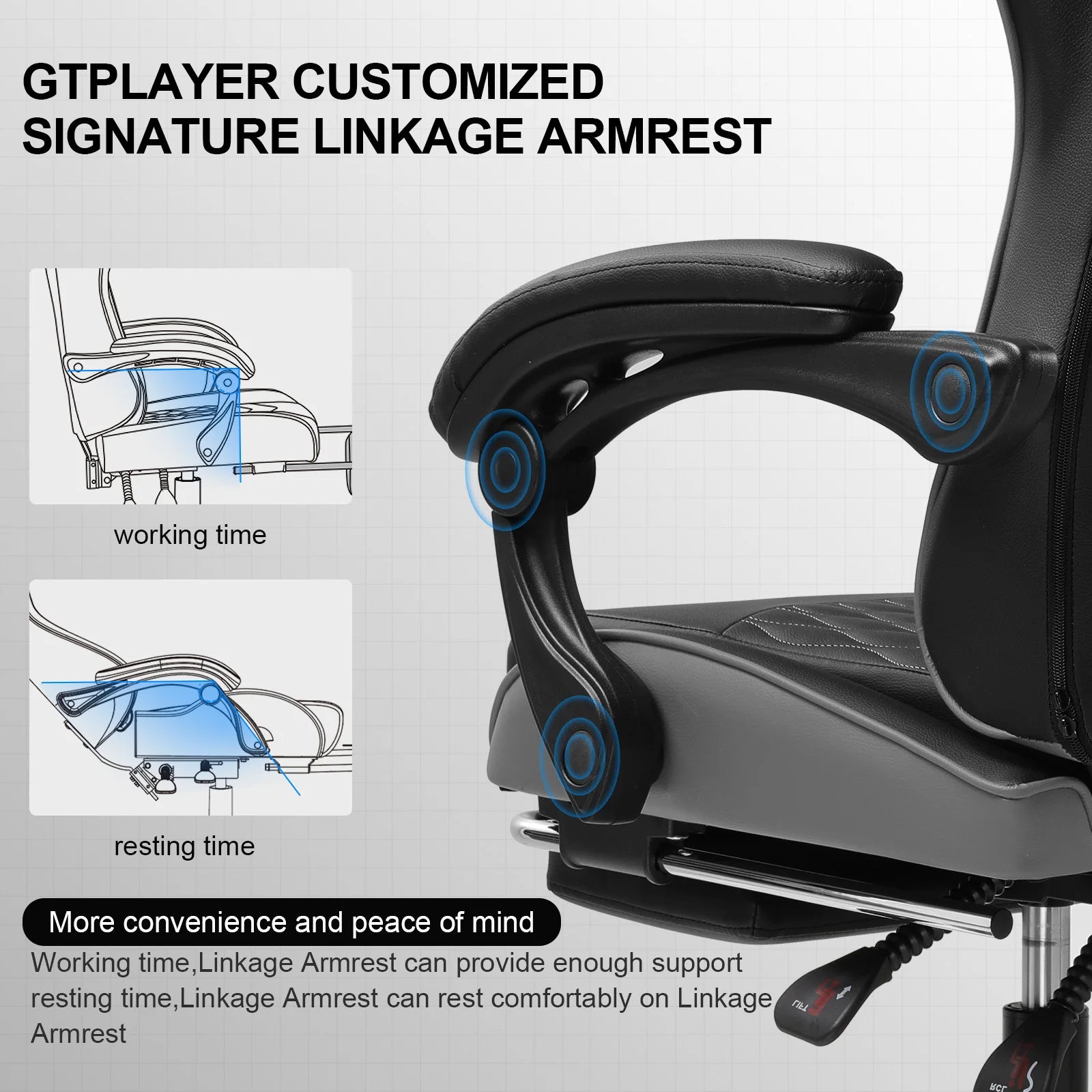 GTPLAYER Gaming Chair, Ergonomic Computer Chair with Footrest, Headrest and Lumbar Support Height Adjustable Gaming Chair 360° S