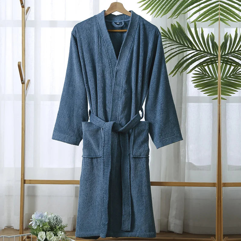 100% Cotton Bathrobe for Men Long Thick Absorbent Terry Bath Robe Kimono Men Towel Bathrobe Plus Sleepwear Women Dressing Gown