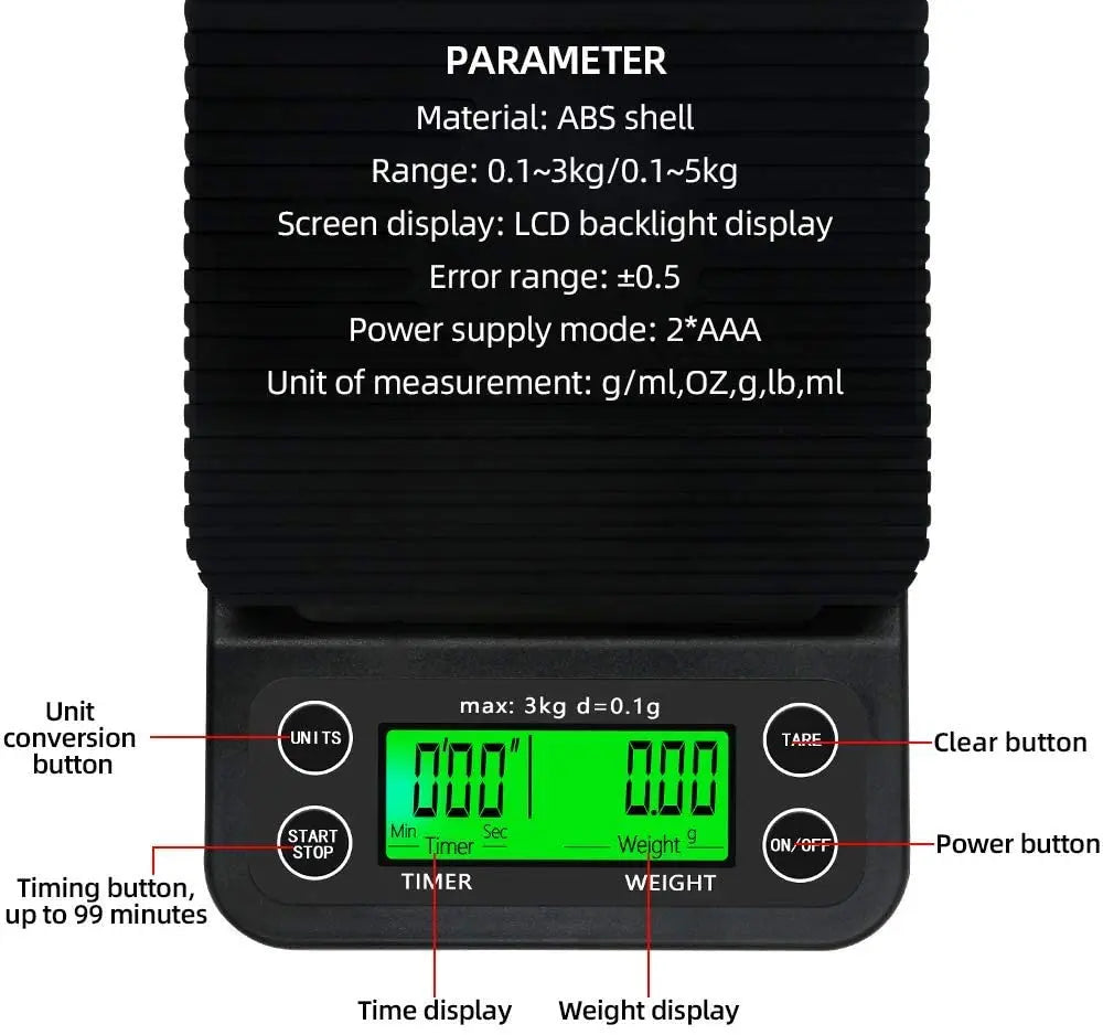 0.1-3000g Portable LCD Electronic Kitchen Scales V60 Coffee Accessories Weighing Balance Digital Coffee Scale