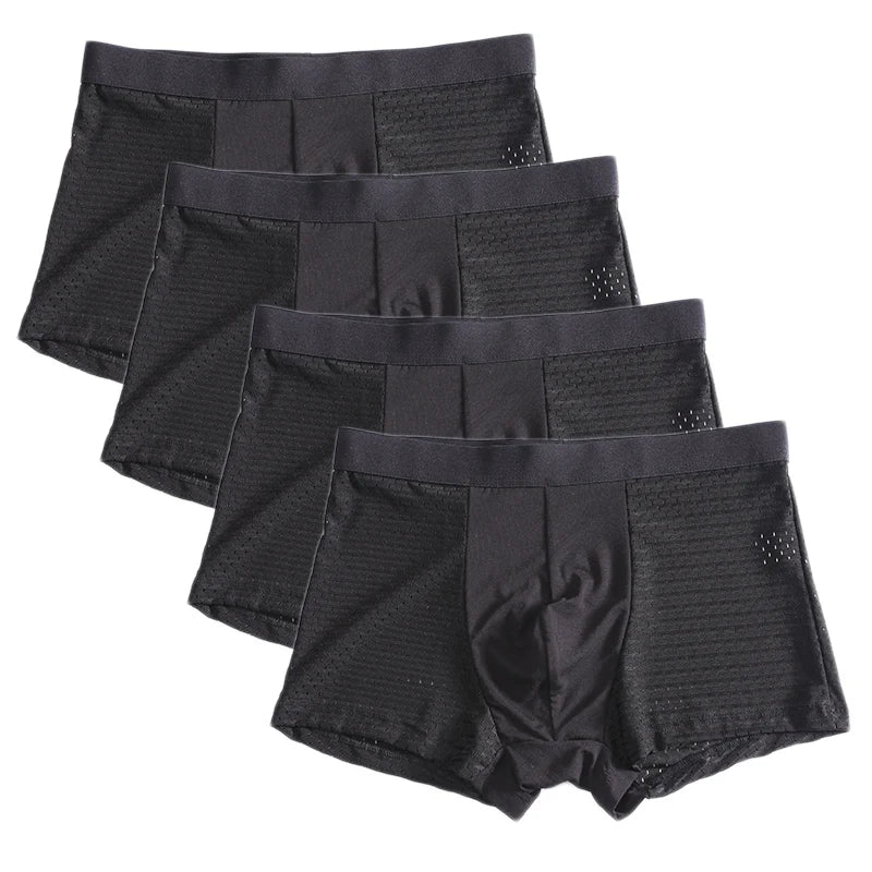 8XL Plus Banboo Fiber Men Underwear Male boxer Solid Panties Shorts Men's Underpants Breathable Intimate Man boxers 4pcs