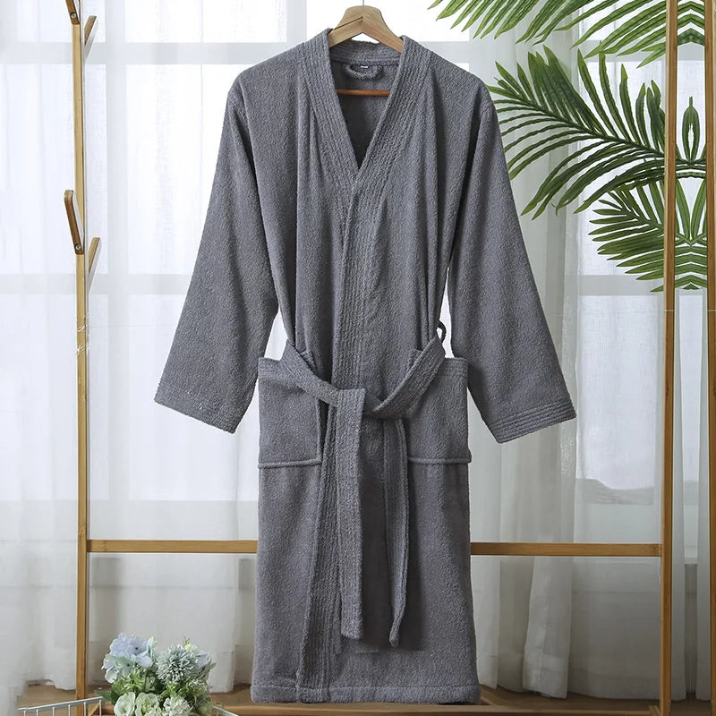 100% Cotton Bathrobe for Men Long Thick Absorbent Terry Bath Robe Kimono Men Towel Bathrobe Plus Sleepwear Women Dressing Gown