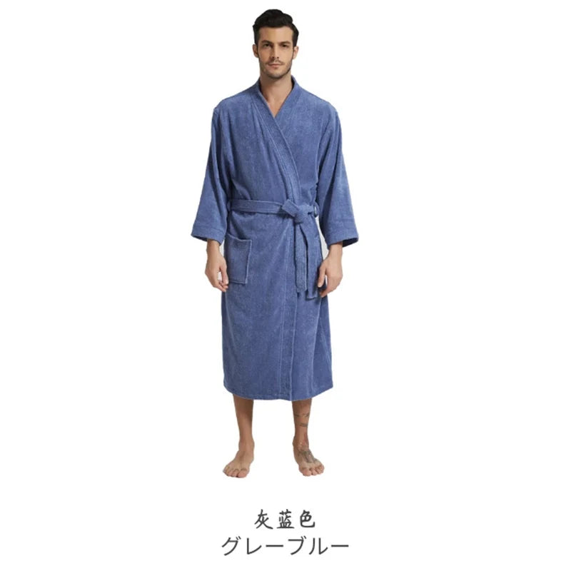 100% Cotton Bathrobe for Men Long Thick Absorbent Terry Bath Robe Kimono Men Towel Bathrobe Plus Sleepwear Women Dressing Gown