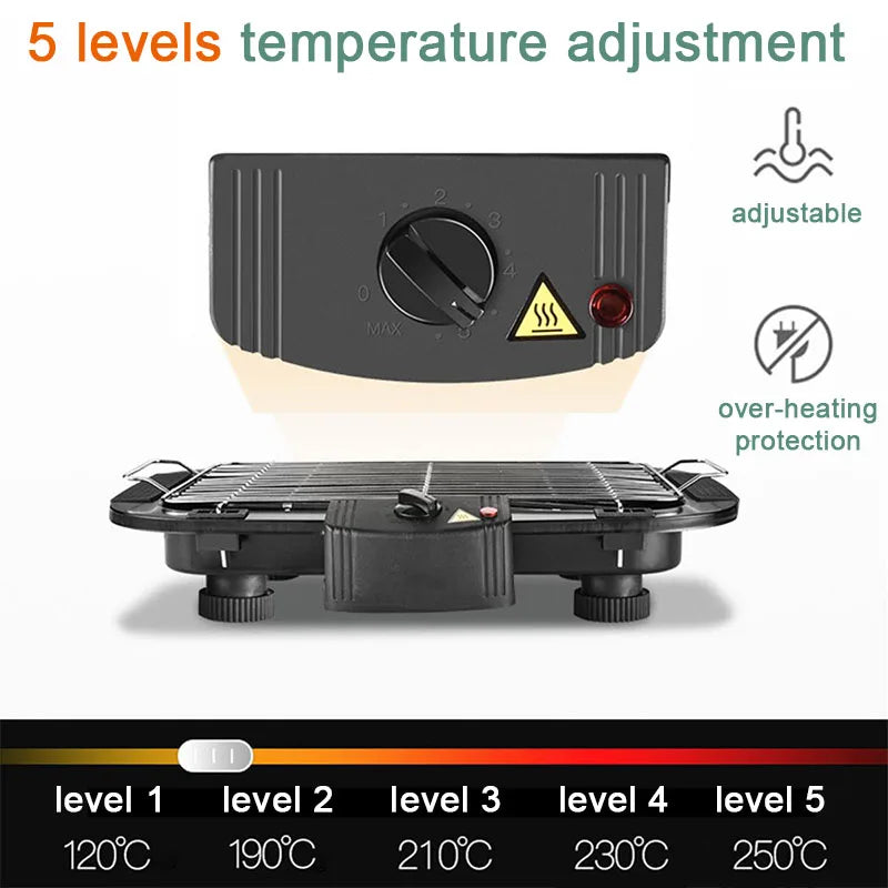 New 2025 Electric Table Top Grill BBQ Barbecue Garden Camping Cooking Indoor 1300W