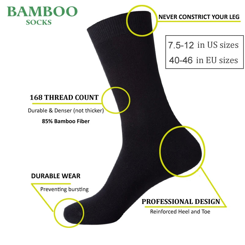 Match-Up Men Bamboo Black Socks Breathable Anti-Bacterial High Quality Guarantee Business Socks (6 Pairs/Lot)