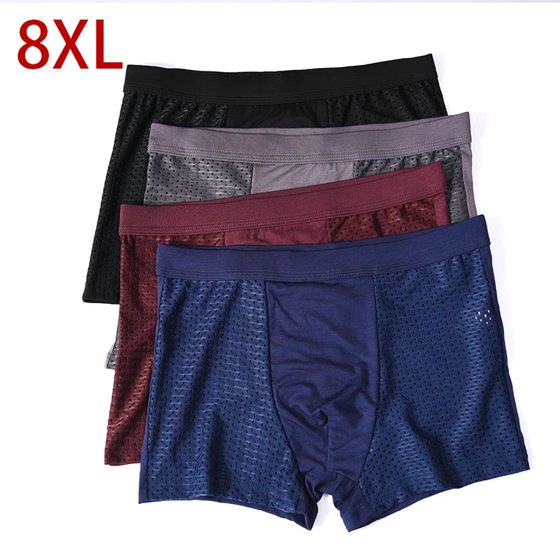 8XL Plus Banboo Fiber Men Underwear Male boxer Solid Panties Shorts Men's Underpants Breathable Intimate Man boxers 4pcs