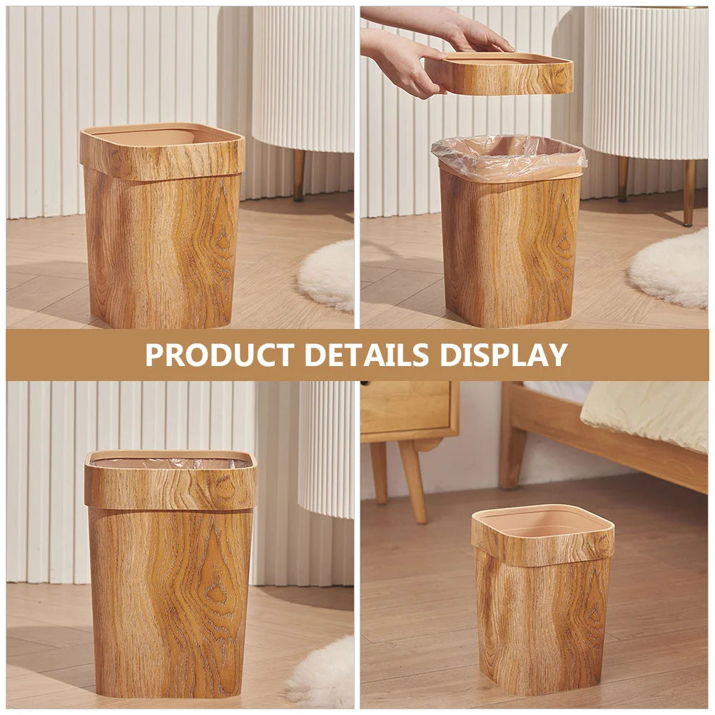 Creative Imitation Wood Grain Trash Can Garbage Household Basket Waste Paper Bin Bathroom Room Plastic Waste Bins Trash Can