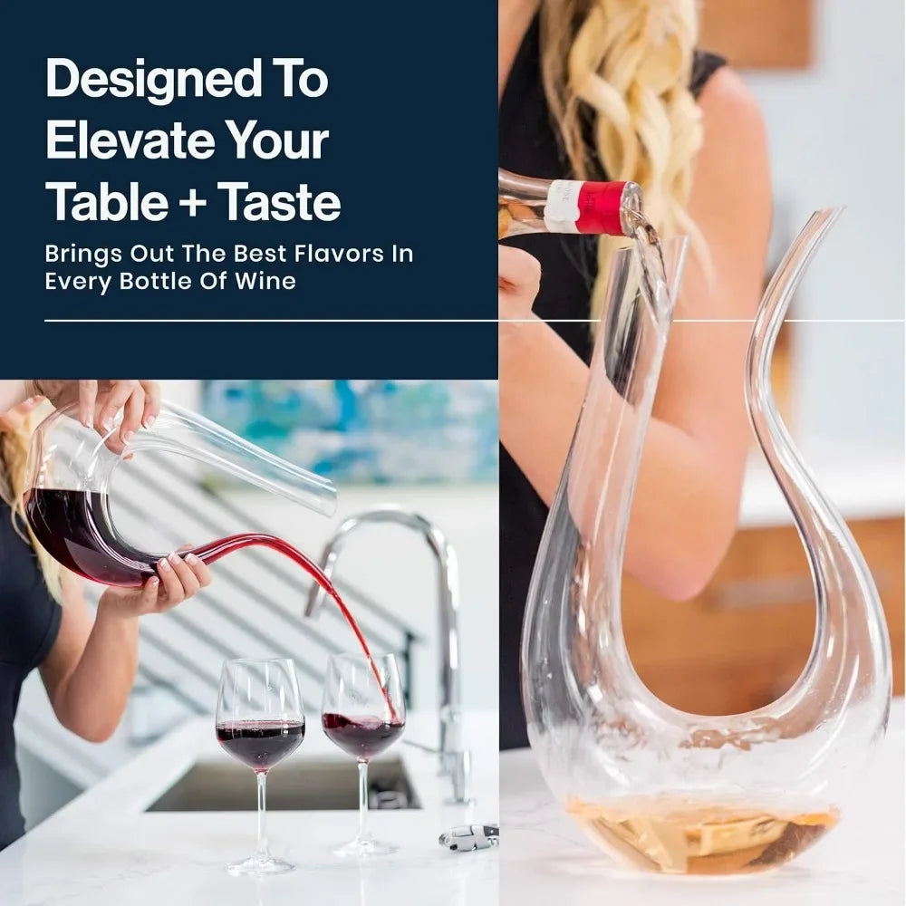 Red Wine Decanter with Aerator 750mL Crystal Glass Wine Carafe and Purifier for Home Bar