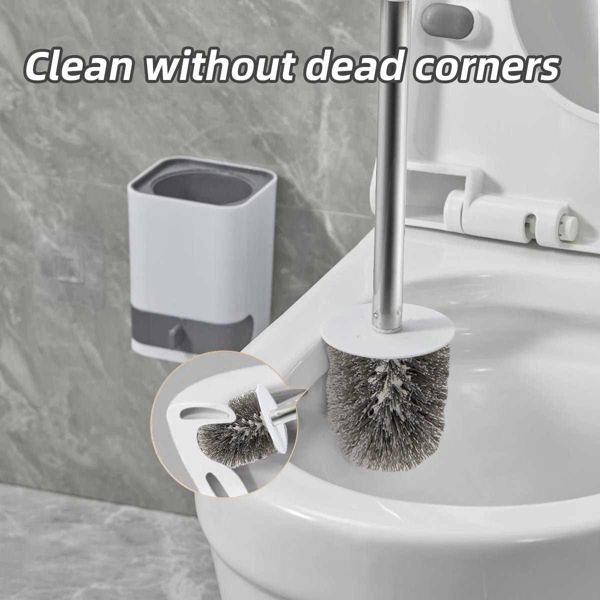 WORTHBUY Long Handle Toilet Brush Plastic Wall Mounted Toilet Cleaning Brush No Dead Corners Bathroom Toilet Cleaner Brush Set