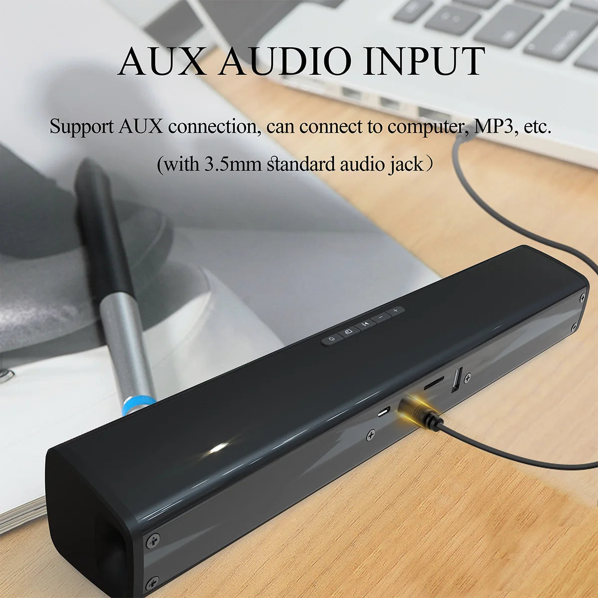 Sound Bar for TV, PC Soundbar Speaker with Bluetooth 5.0 2000mAH Battery, 10 Watt Gaming Soundbar Compatible AUX/FM/TWS/SD Card