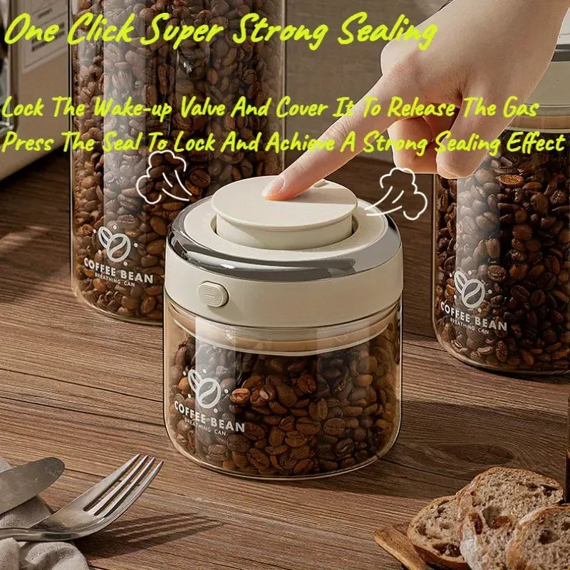 500/1100/1700 Coffee Beans Vacuum Sealed Tank Glass Food Storage Jars with CO2 Valve Household Moisture-proof Airtight Container