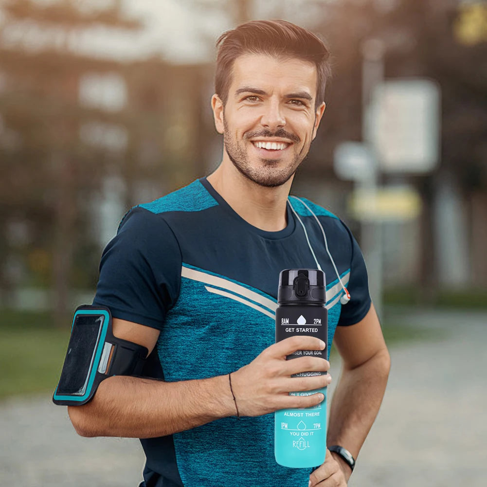 1000ml Frosted Gradient Cup with Handle Sport Water Bottle Large Capacity Time Scale Water Cup for Fitness Yoga