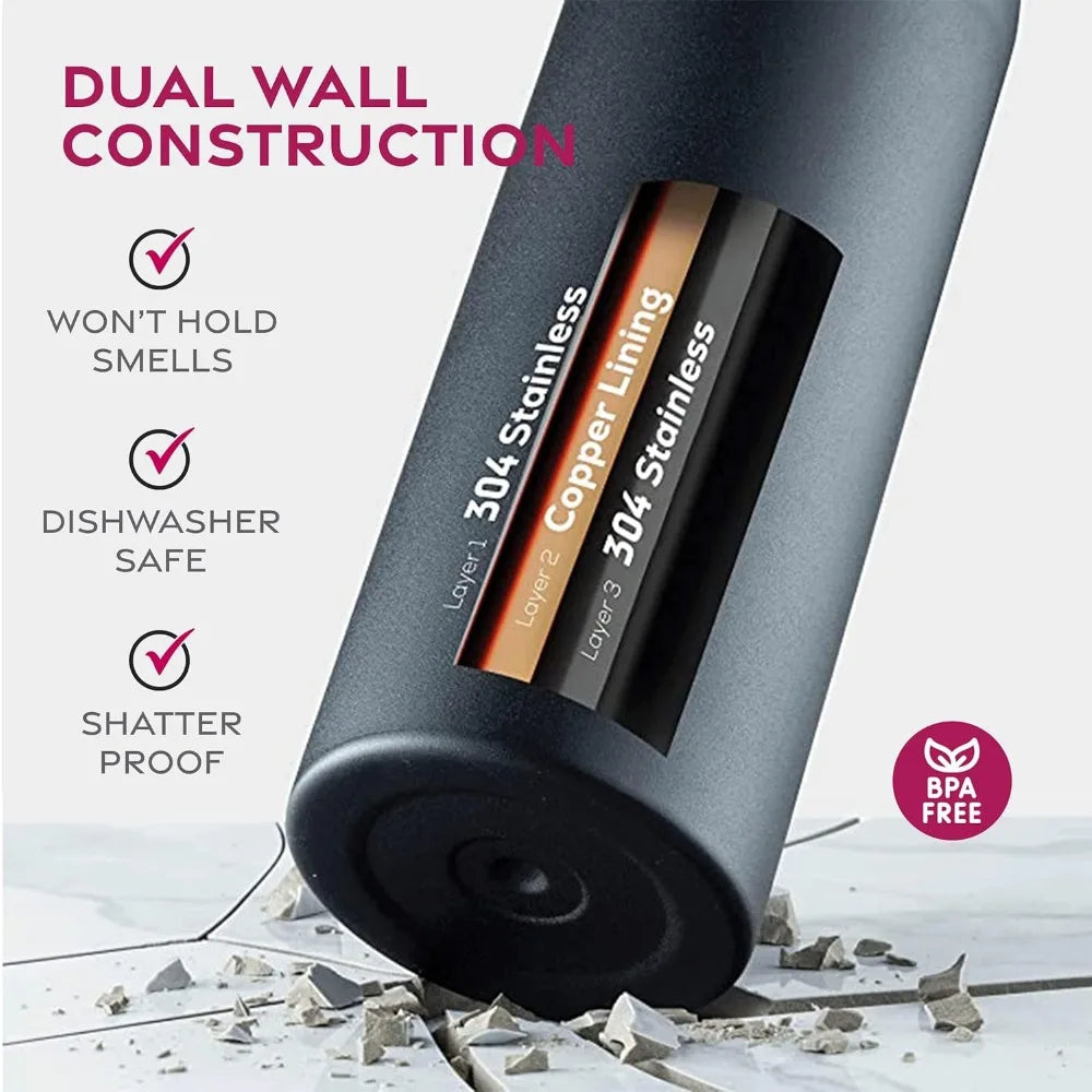 Triple Insulated Stainless Steel Water Bottle With Straw Lid Flip Top Lid Wide Mouth Cap 750 ML Keeps Hot and Cold Hiking Biking