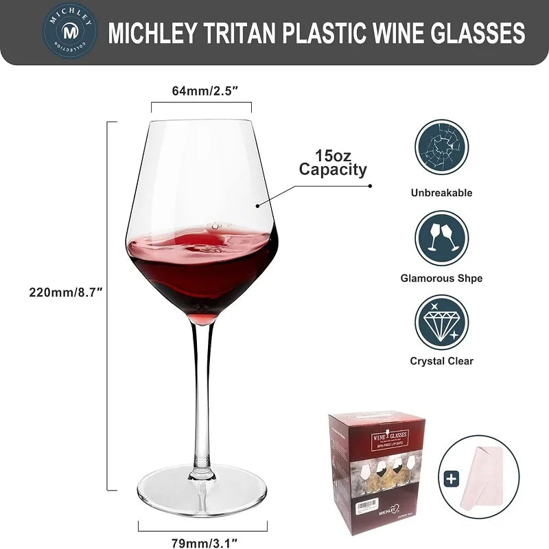 MICHLEY 2/4/6PCS Unbreakable Tritan Plastic Wine Glass Picnic Set Reusable Luxury For Party Barware Outdoor Dishwasher