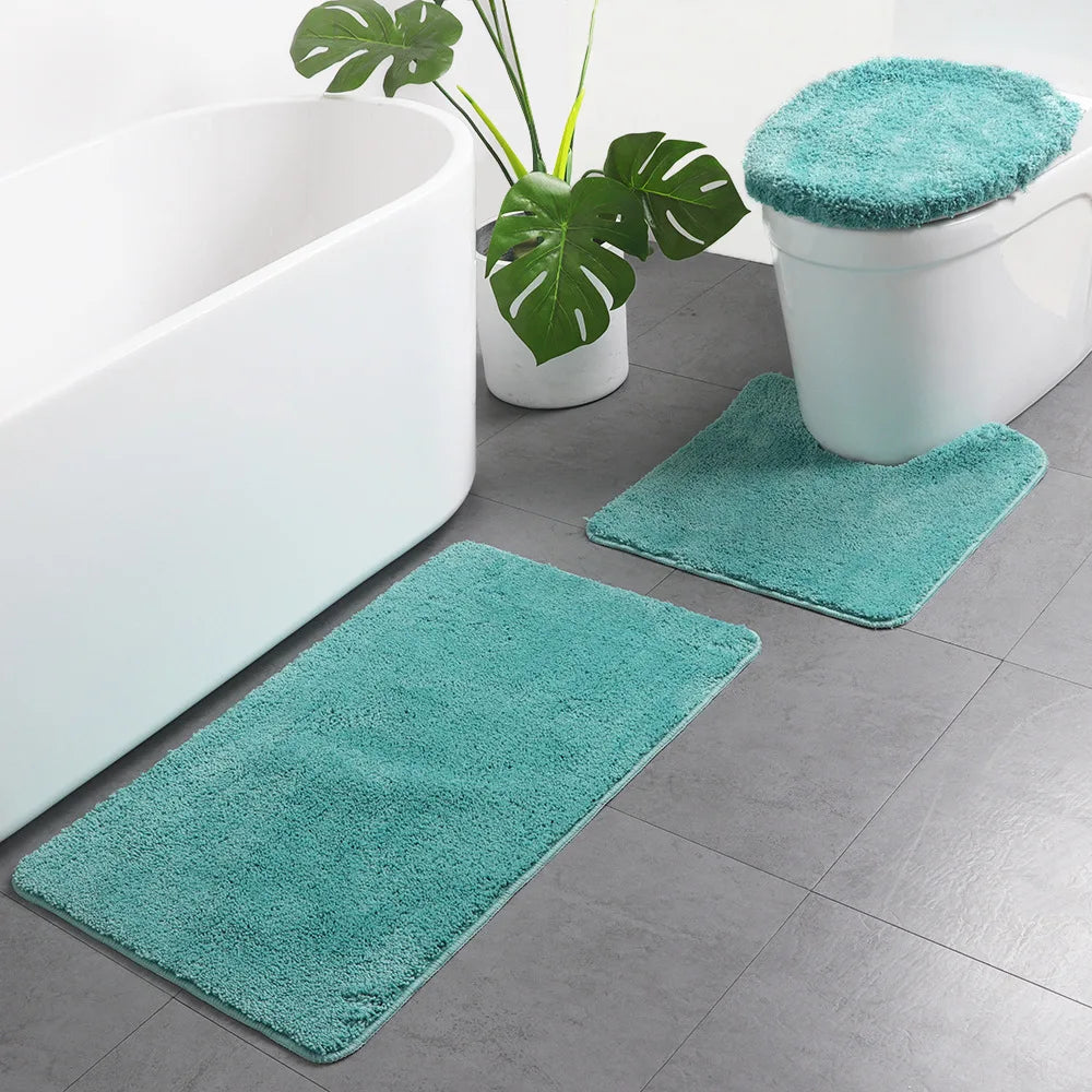 3 Pieces Toilet Three-Piece Non-Slip Mat Bathroom Absorbent Set Bathroom Toilet Carpet Bathroom Solid Color Microfiber Bath Rug