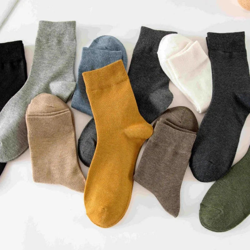 10 Pairs Men's Autumn Winter Socks Solid Color Cotton Durable Thick Fashion Mid Tube Sock Funny Soft High Elastic Sock Wholesale