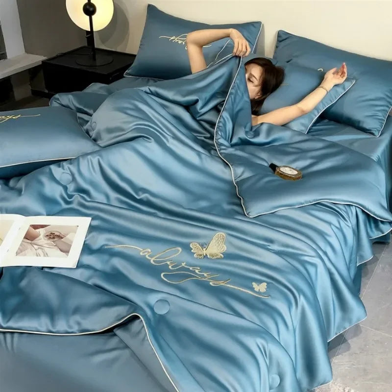 Wash Ice Silk Embroidered Tinnifera Quilt Single Piece Soft and Comfortable Air Conditioning Student Apartment Single Thin Quilt