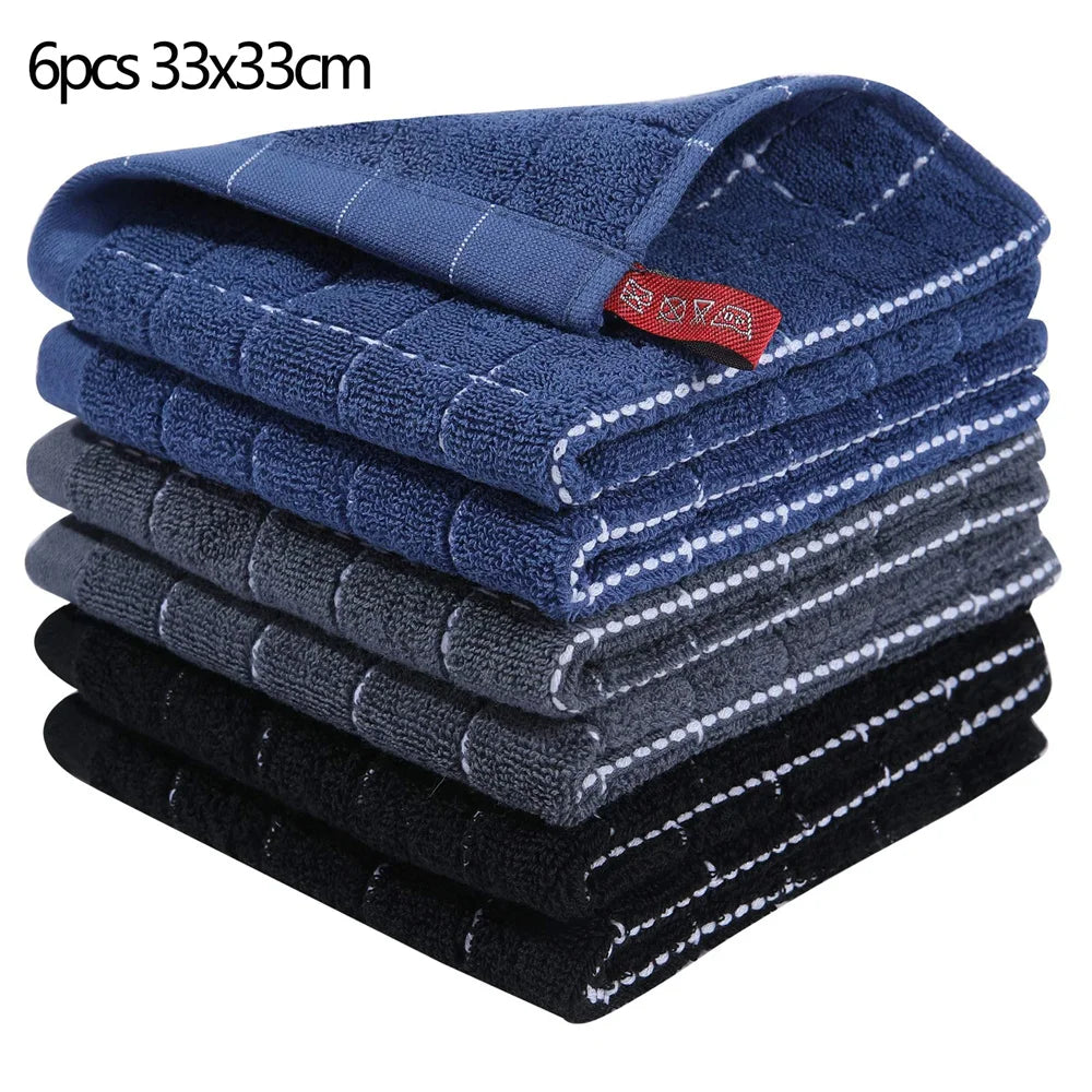 Olanly 4/6pcs 100% Cottton Kitchen Towel Absorbent Dishcloth Ultra Soft Kitchen Cloths Drying Hand Towels Home Cleaning Tools