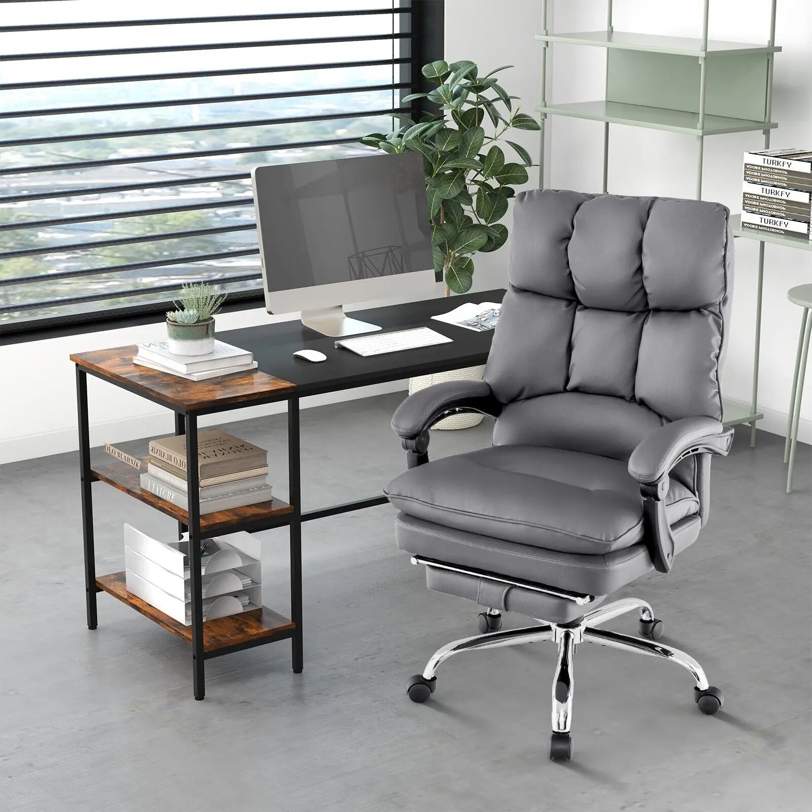 GOFLAME Office Desk Chair Ergonomic Padded Reclining Chair With Retractable Footrest