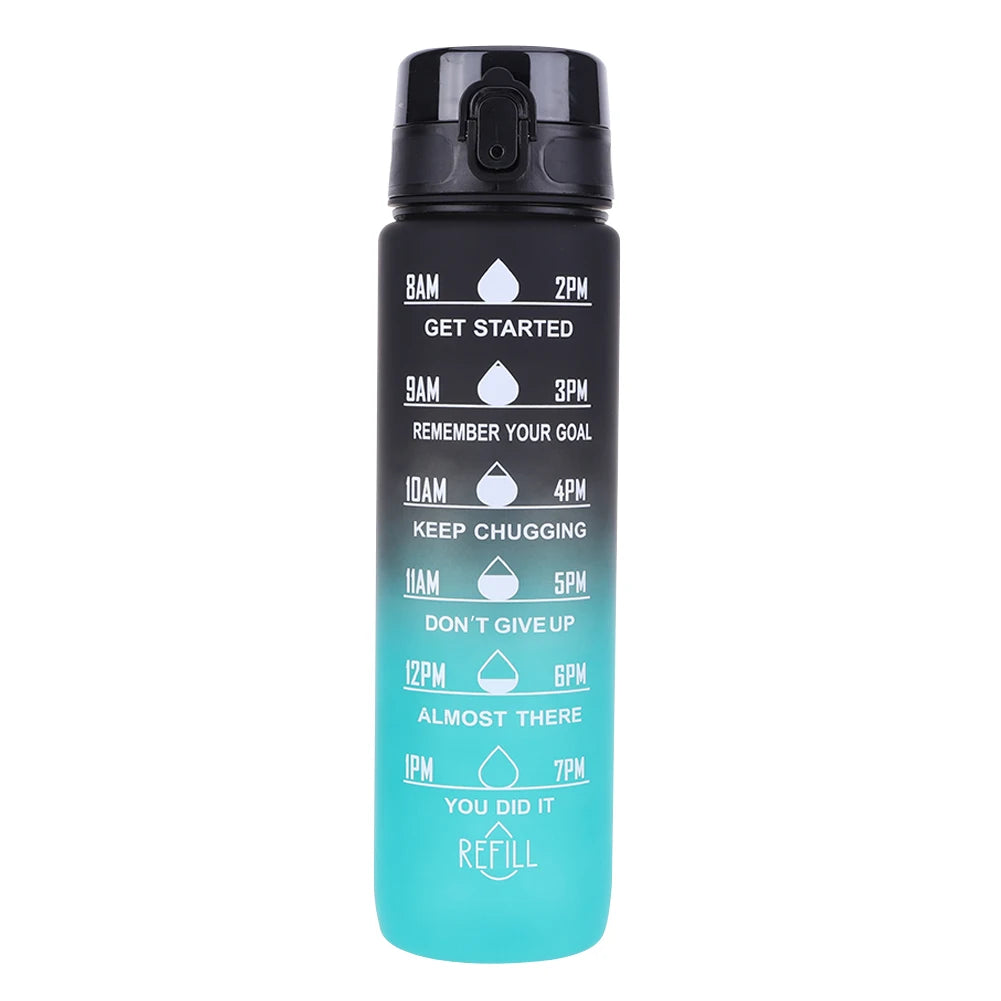 1000ml Frosted Gradient Cup with Handle Sport Water Bottle Large Capacity Time Scale Water Cup for Fitness Yoga