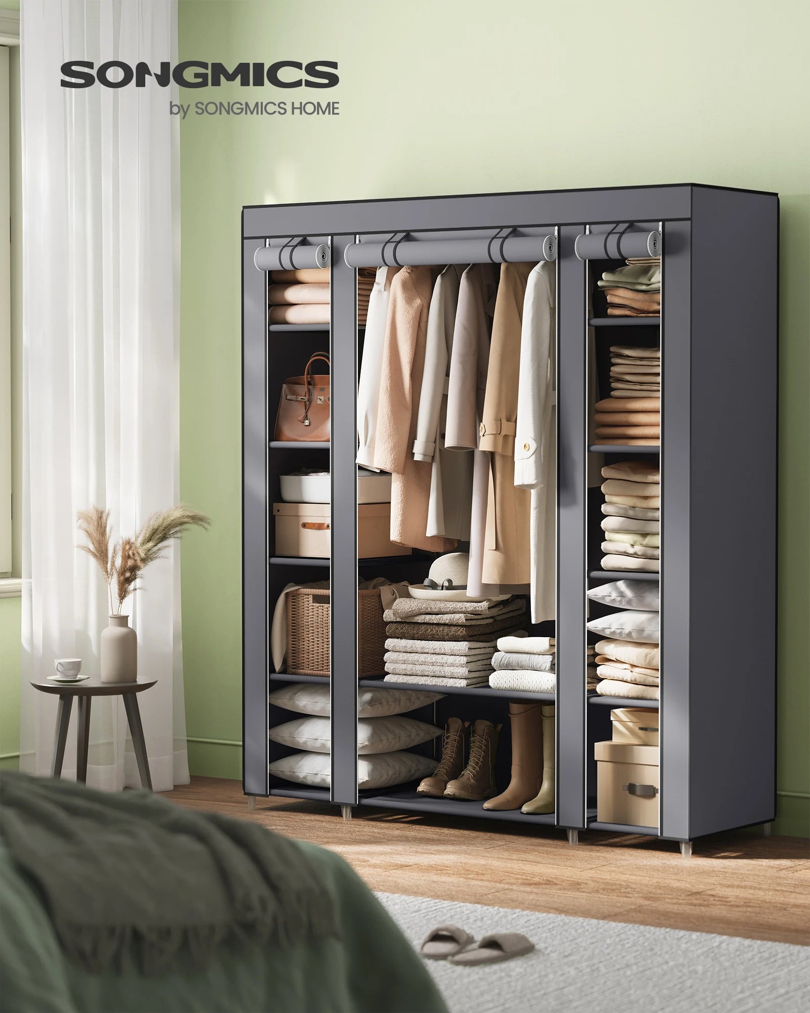 SONGMICS Fabric Wardrobe, Portable Wardrobe for Bedroom, Clothes Rail with Non-Woven Fabric Cover, Clothes Storage Organise