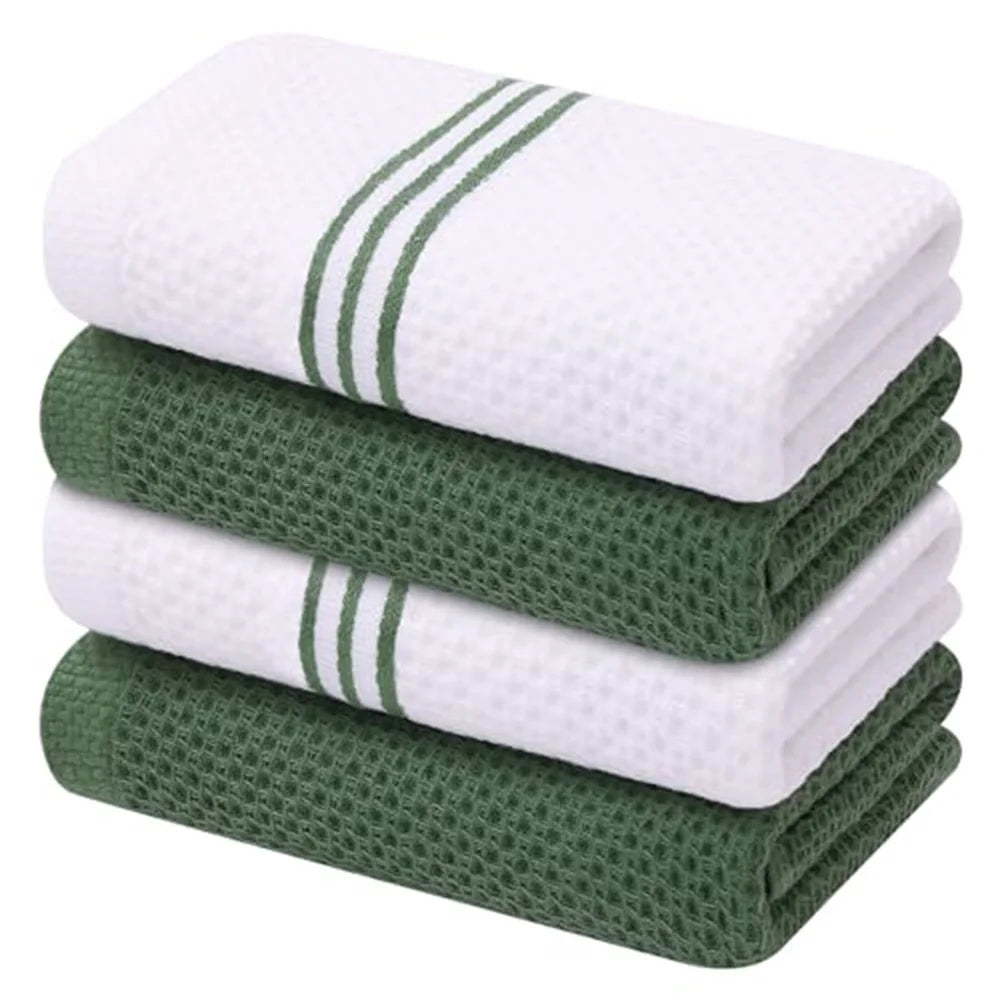 Kitinjoy 4/6pcs Cotton Towel For Kitchen Waffle Weave Stripe Kitchen Towel Absorbent Dishcloth Soft Drying Home Cleaning Cloths