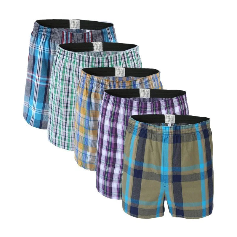 5Pcs/lot Boxer Men Thin Summer Underwear Cotton Man Big Size Short Breathable Plaid Flexible Short Boxer Male Underpants Shorts