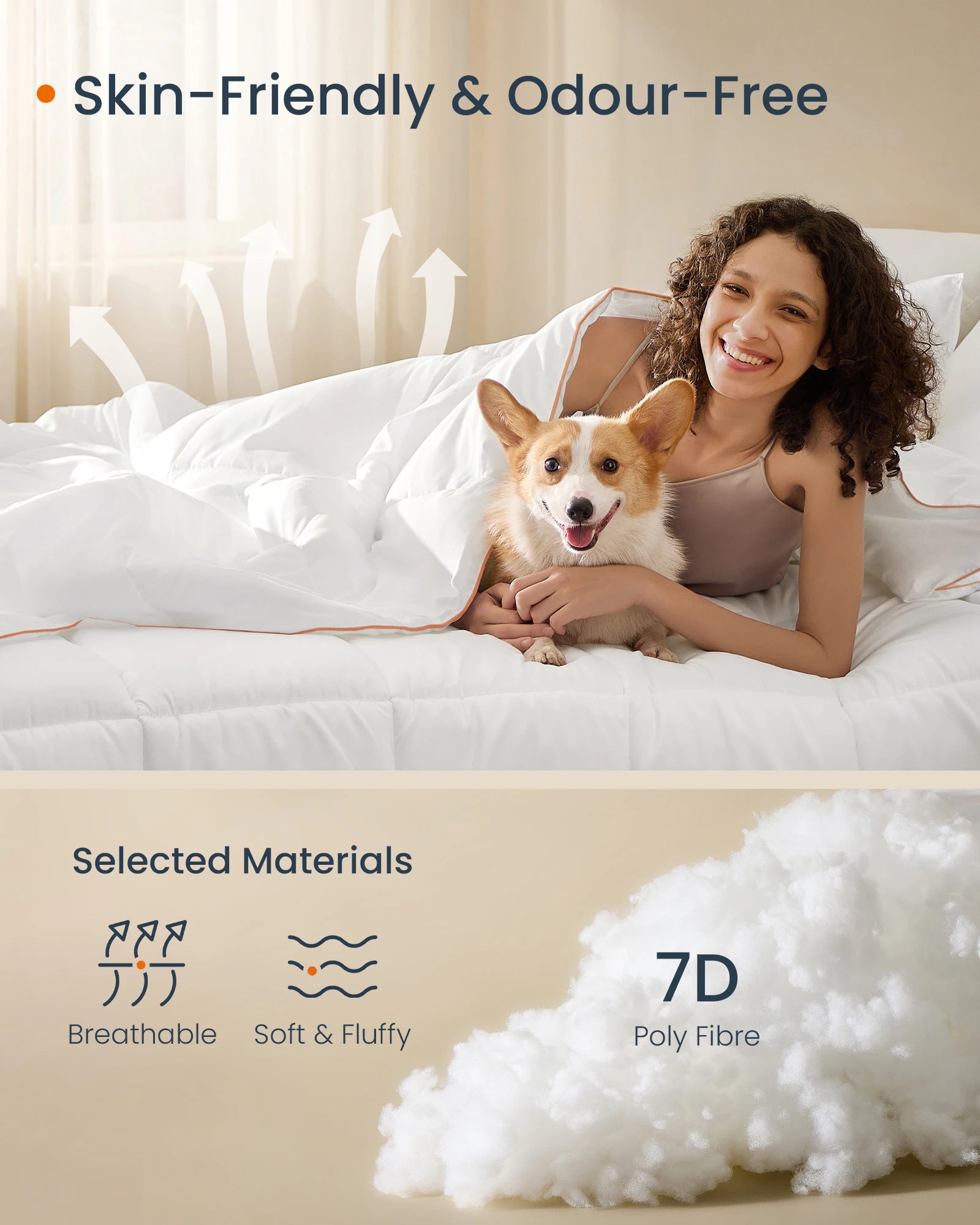 SONGMICS HOME Duvet, 200 x 200 cm Quilt, Quilted Duvet Insert with 8 Loops, 10.5 TOG Comforter, Double Size Duvet Insert