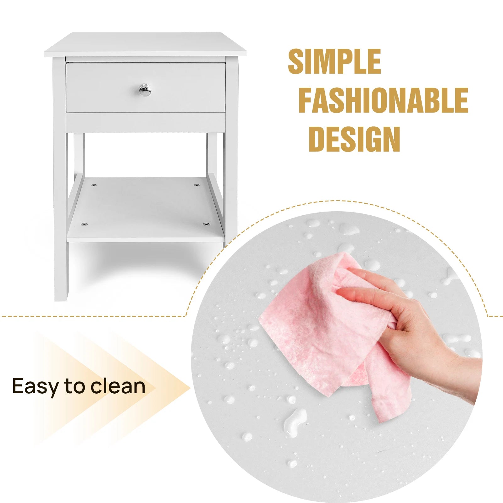 White Bedside Table Wooden Side Table Sofa Side Table Bedroom Nightstand,Bedside Cabinet with Drawer & Storage Shelf