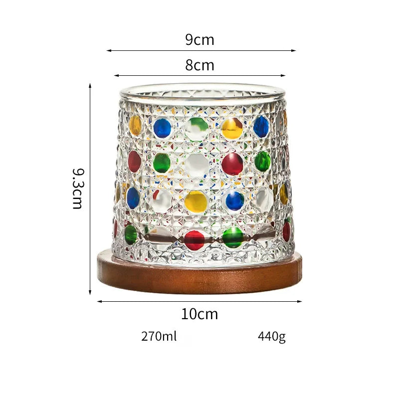 Tumbler Whiskey Glass with Base Crystal Whiskey Glasses Rotating Spinning Wine Brandy Glass Cup Drinkware for Bar Home