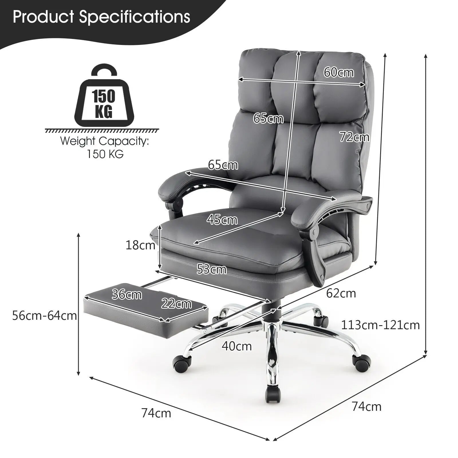 GOFLAME Office Desk Chair Ergonomic Padded Reclining Chair With Retractable Footrest
