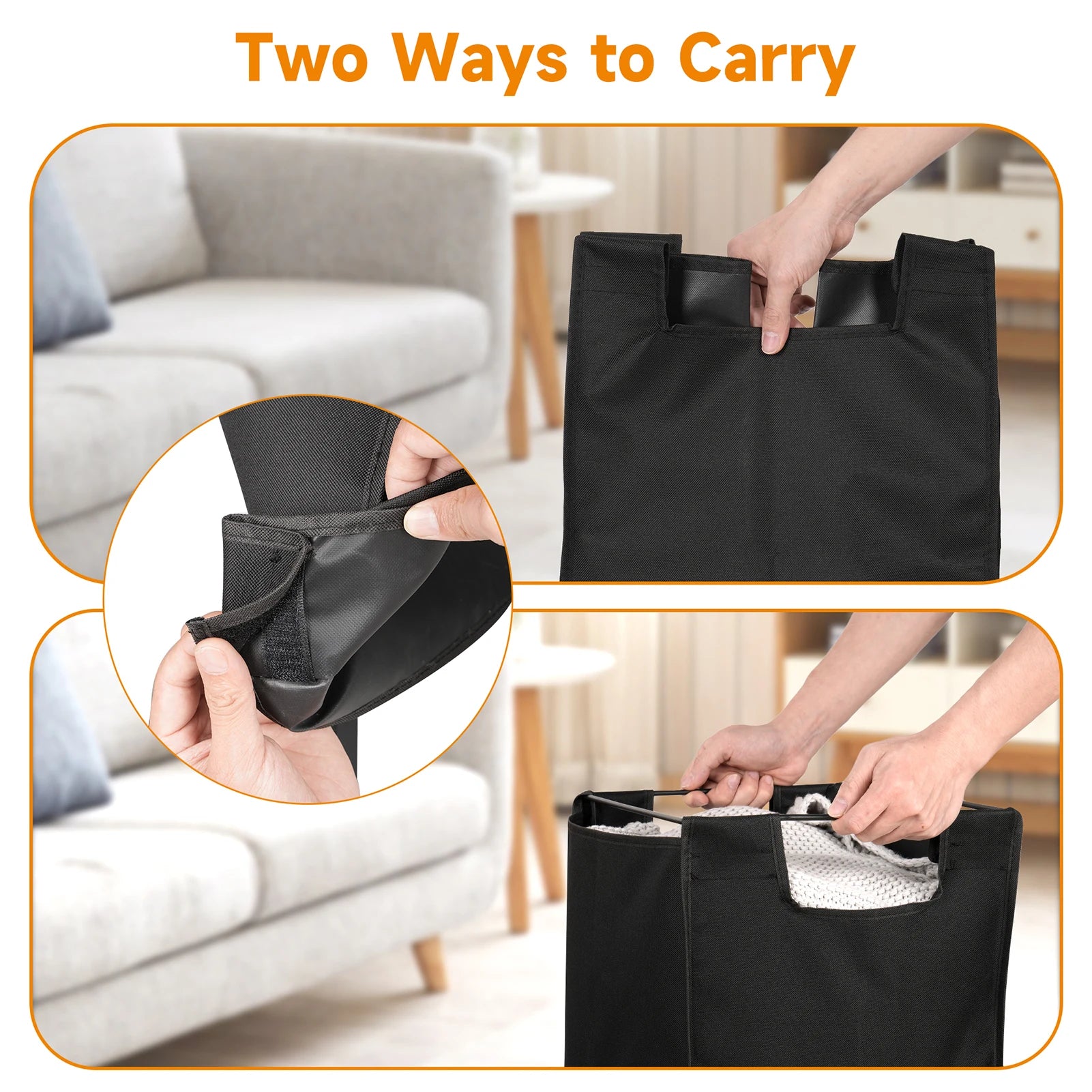 Laundry basket 2 hand fan Laundry Collector with Storage, Laundry Box, Oxford Fabric Laundry Bag Extendable Detachable Frame