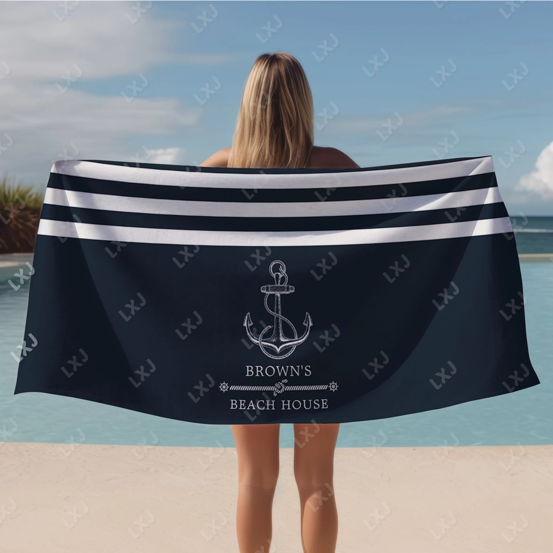 Custom Beach Towel Quick Dry Sand Free Personalized Boat Name Bath Towel for Adults Kids Nautical Gifts Yacht Beach Accessories