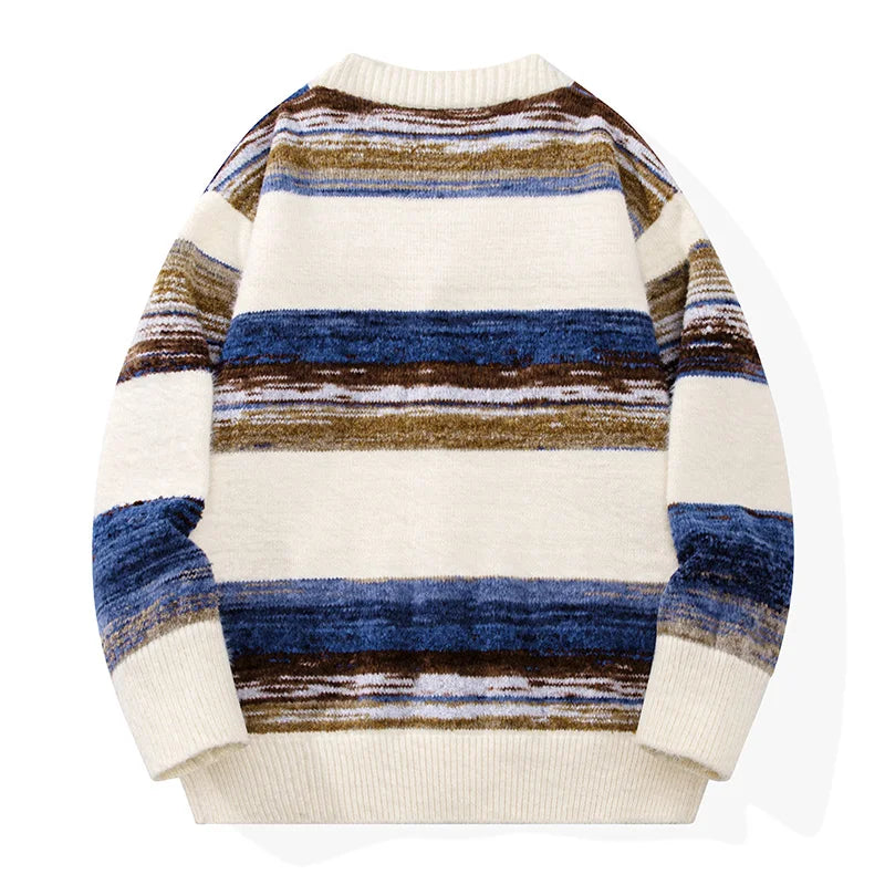 Retro Lazy Striped Cardigan Sweater Coat Men and Women Trend Loose Couple Sweater Coat Warm Casual Daily Warm Comfortable