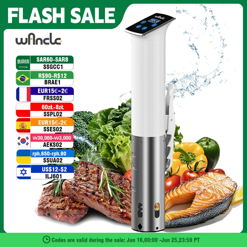 Wancle 1100W Vacuum Sous Vide Cooker IPX7 Waterproof Immersion Circulator Slow Cooker Machine With LED Digital Accurate Control