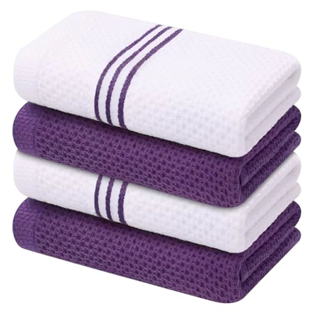 Kitinjoy 4/6pcs Cotton Towel For Kitchen Waffle Weave Stripe Kitchen Towel Absorbent Dishcloth Soft Drying Home Cleaning Cloths