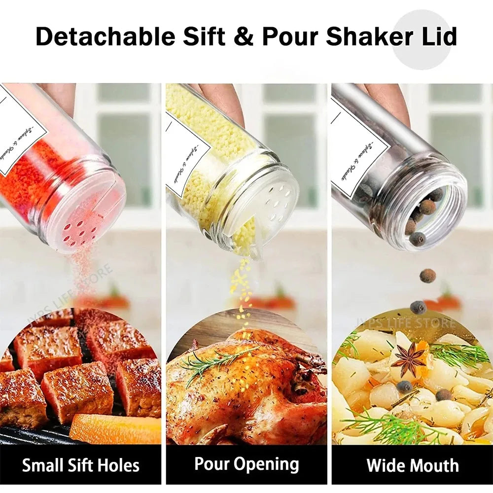 12 pcs Glass Spice Jars with Bamboo Lids Include with Minimalist Spice Labels Stickers Collapsible Funnel Kitchen Spice Jar Set