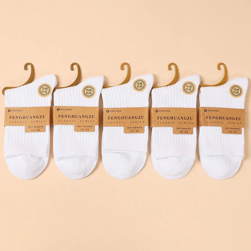 5 Pairs High Quality Autumn And Winter Men Cotton Socks Sweat Absorbing Odor-proof And Wear Resistant Solid Color Business Socks