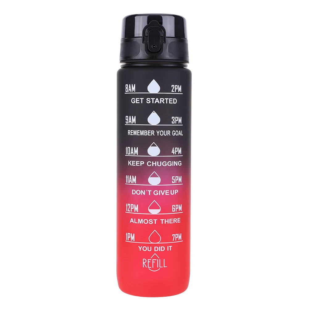 1000ml Frosted Gradient Cup with Handle Sport Water Bottle Large Capacity Time Scale Water Cup for Fitness Yoga