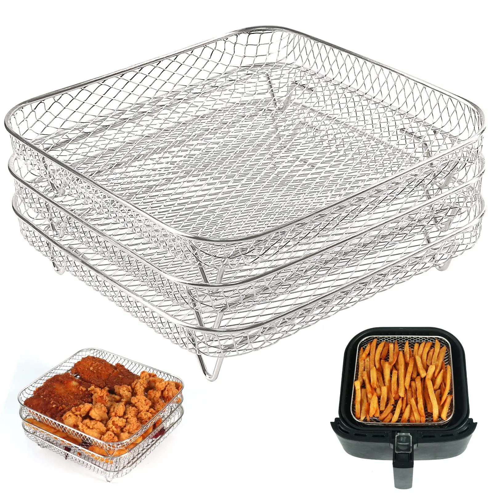 Air Fryer Rack for Oven ,3-Layers 304 Stainless Steel Air Fryer Basket Grill Steamer Cooker Kitchen Gadgets Cooking Tools