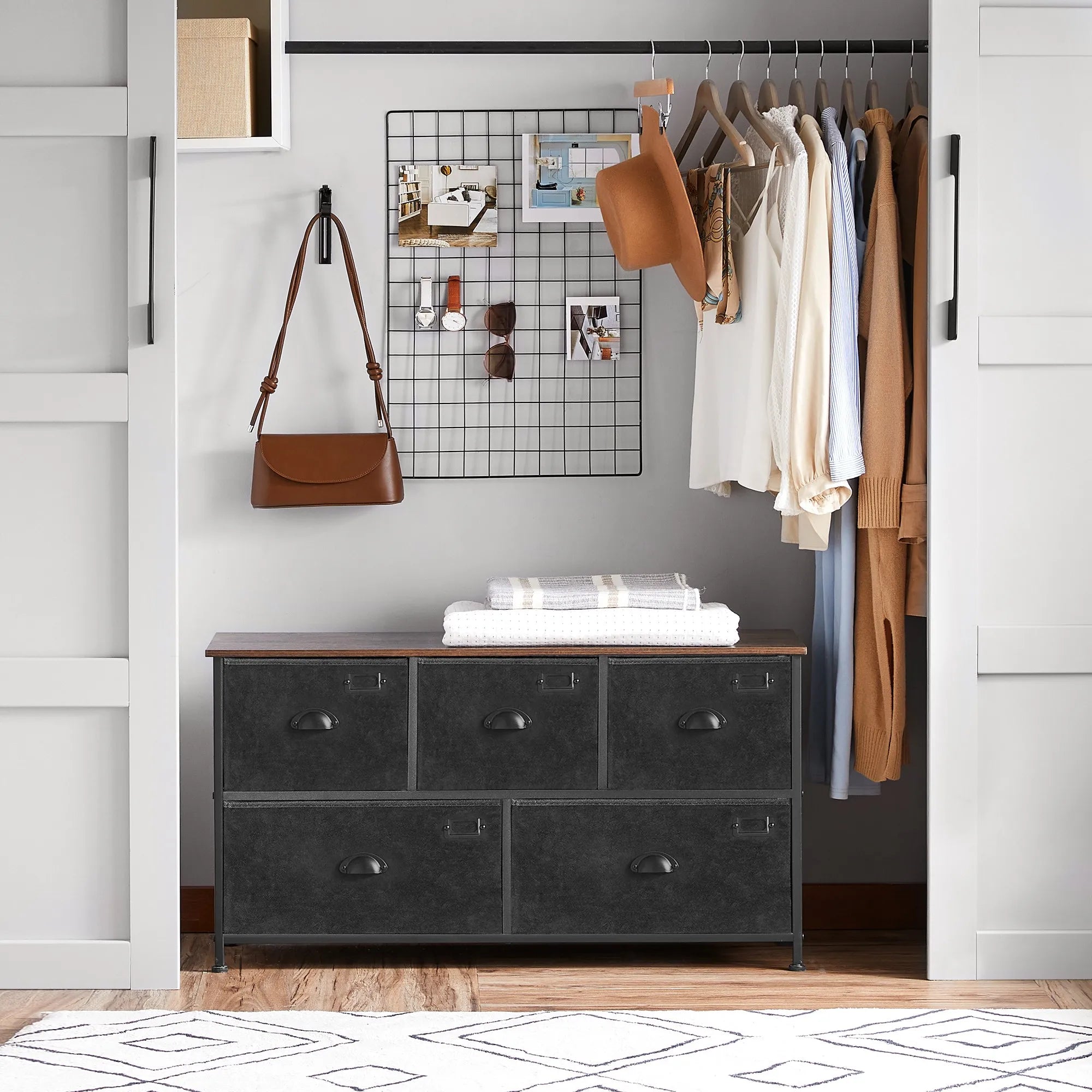 SONGMICS Fabric Chest of Drawers, Bedroom Storage Unit, Wide Dresser Cabinet with 5 Drawers for Closet Living Room, Metal