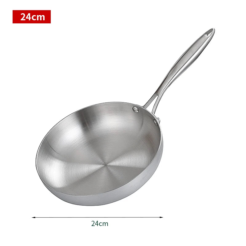 304 Stainless Steel Frying Pan, NonStick Pan Fried Steak Pot Uncoated Kitchen Cookware For Gas Stove and Induction Cooker