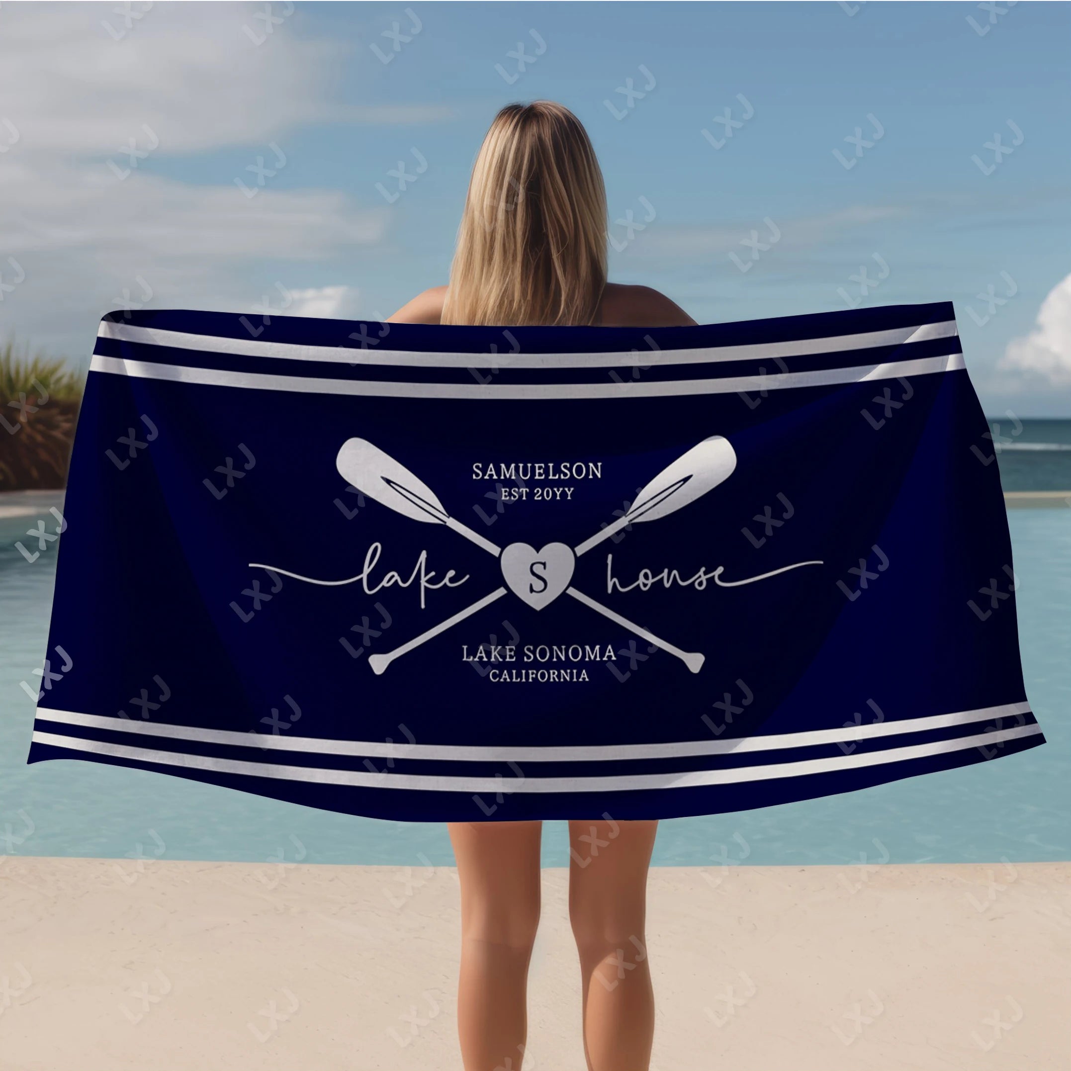 Custom Beach Towel Quick Dry Sand Free Personalized Boat Name Bath Towel for Adults Kids Nautical Gifts Yacht Beach Accessories