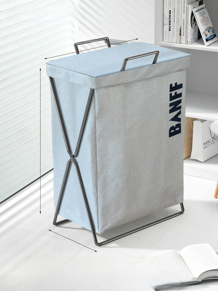 Trendy Foldable Laundry Basket with Lid for Home Batoom Dir Clothes Hamper Iron Material Japanese Sle Storage Basket