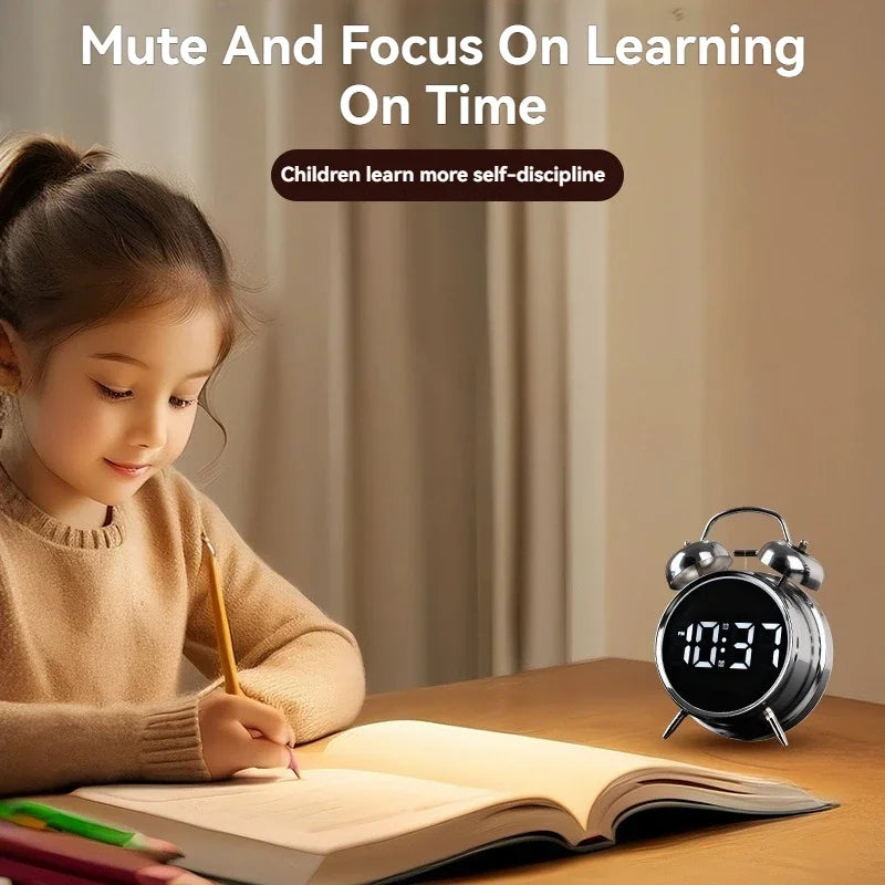 Multifunctional Extra Large Metal Alarm Clock with LED Screen Plug-In Children's Clock for Heavy Sleepers