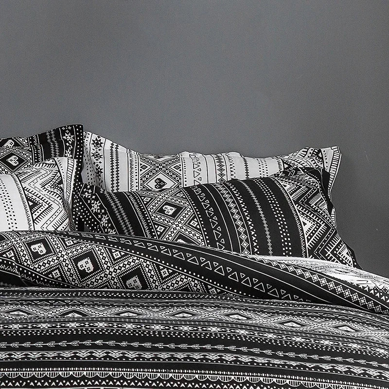 Bohon Paisley Duvet Cover Set Black White Print 3pcs Bedding Sets Luxury Pillow Case Queen and King Size Cotton Bedding Sets