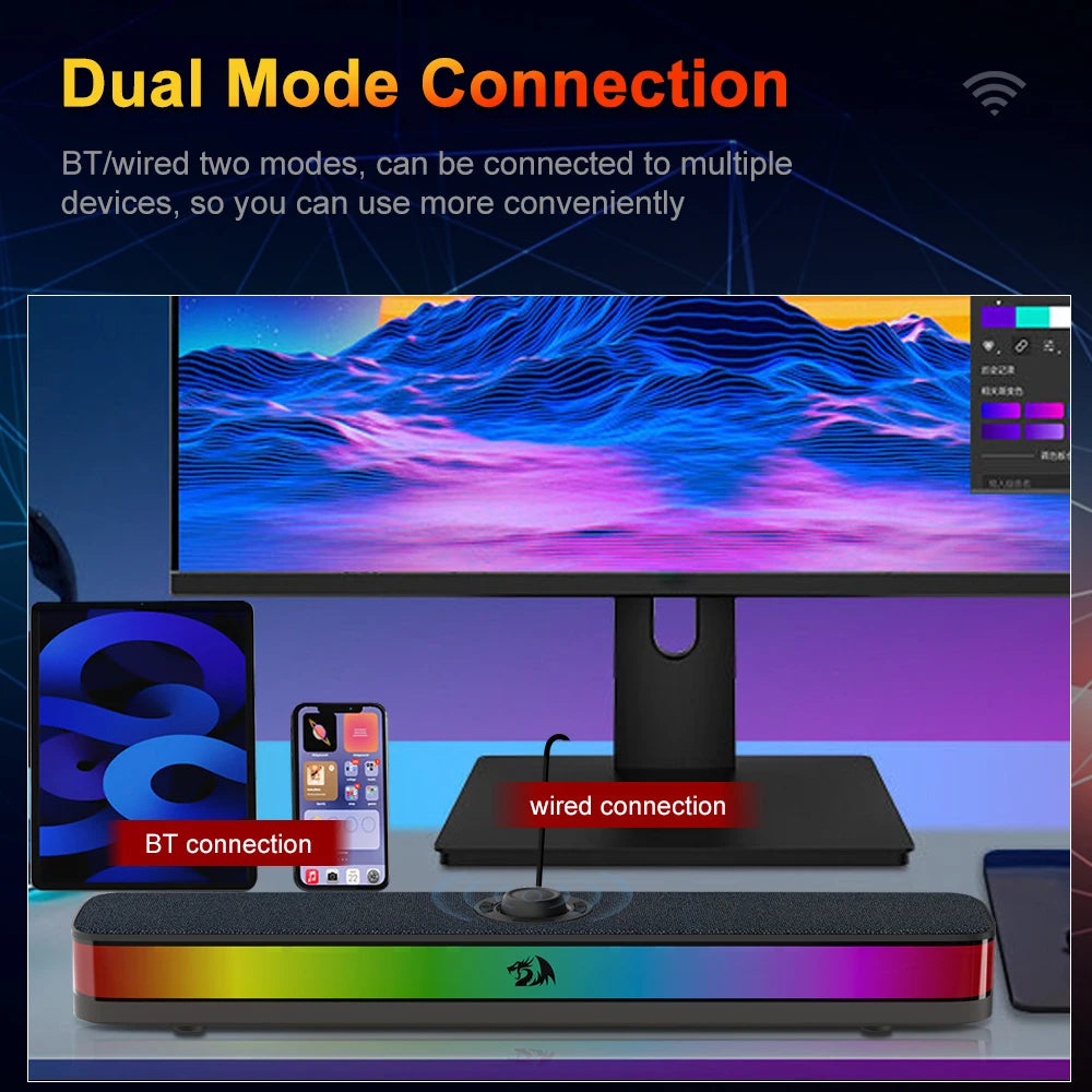 REDRAGON NEO GS515 RGB Desktop Soundbar 2.0 Channel Stereo Computer USB Speakers Support Bluetooth Wireless loudspeakers for PC
