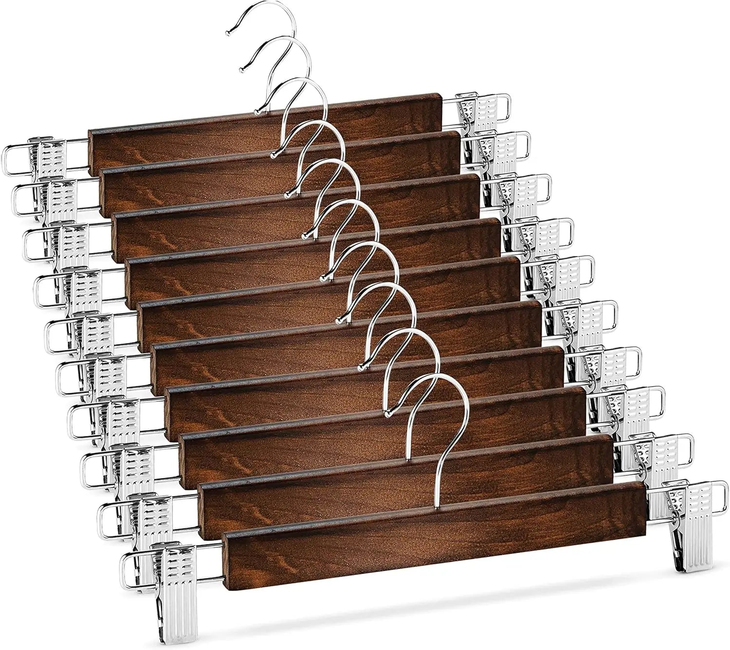 High-Grade Wooden Pants Hangers with Metal Clips Grip Clip Pants Hanger Solid Wood Jeans/Skirt Hanger 360° Swivel Hook