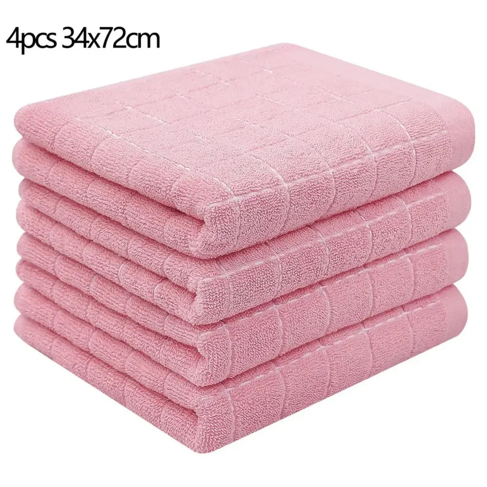 Olanly 4/6pcs 100% Cottton Kitchen Towel Absorbent Dishcloth Ultra Soft Kitchen Cloths Drying Hand Towels Home Cleaning Tools