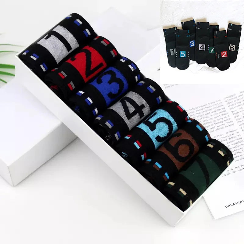 7 Pairs/Set Monday To Sunday 7 Days Embroidery Weekly Socks Couple Cotton Casual Socks Women Men Fashion Japanese Style Mid Sock