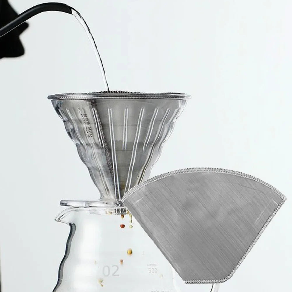 1-10PCS Reusable Pour Over Coffee Filter Mesh Stainless Steel Paperless Coffee Filter Easy Clean Cone Filter Coffee Drip Filter